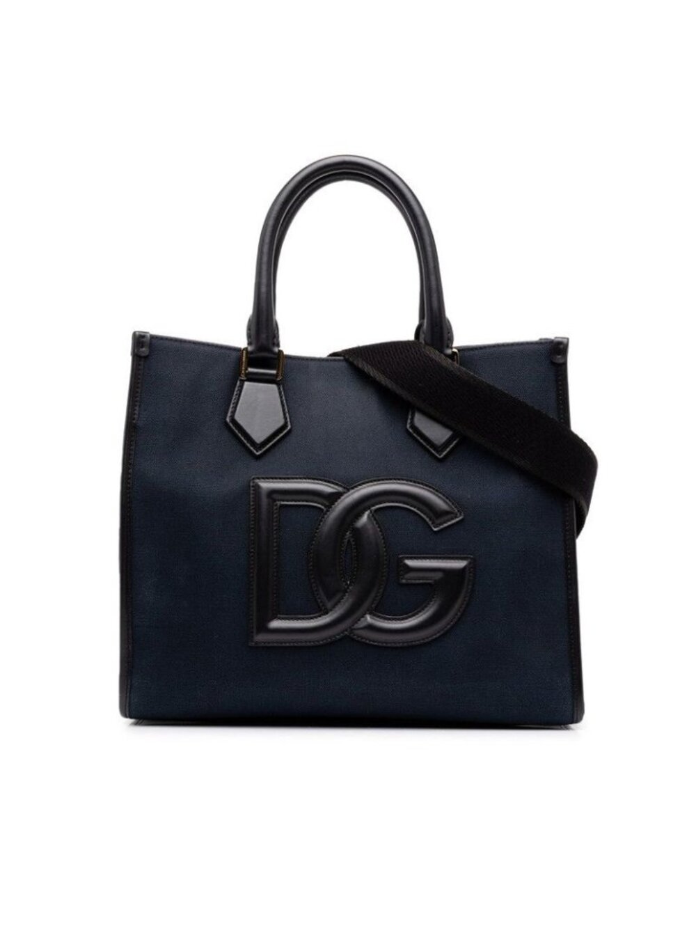 Dolce & Gabbana DG Logo 2-Way Shoulder Bag Navy Black Canvas Leather